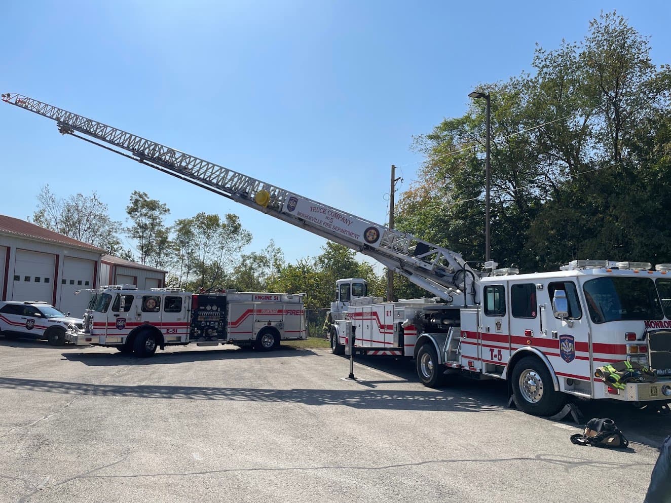 Engine 51 and Truck 5 at a training event.